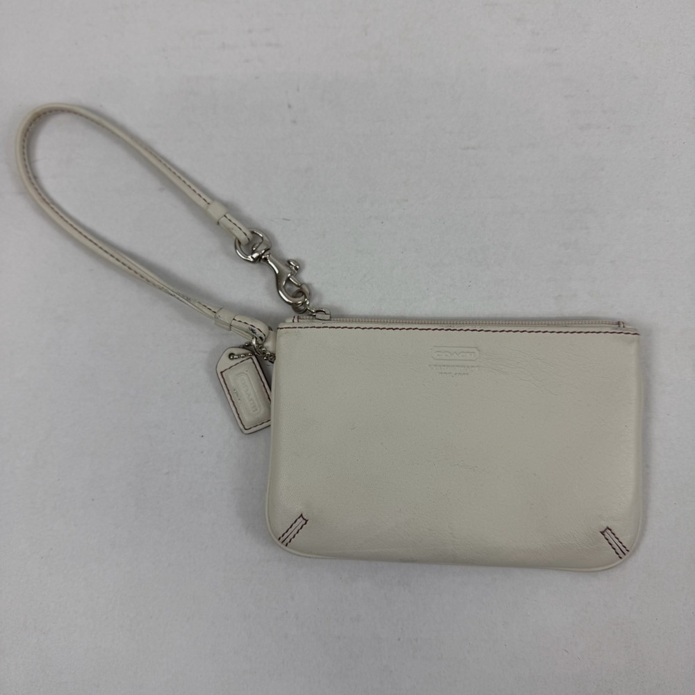 Coach Legacy Leather Wristlet Cream Ivory Small‎ Zip Pouch
